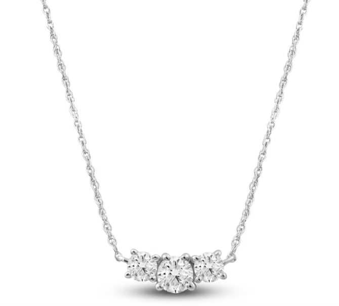 1/2 Carat Lab-Created Diamond Three-Stone Necklace in 14K White Gold – 18" Chain